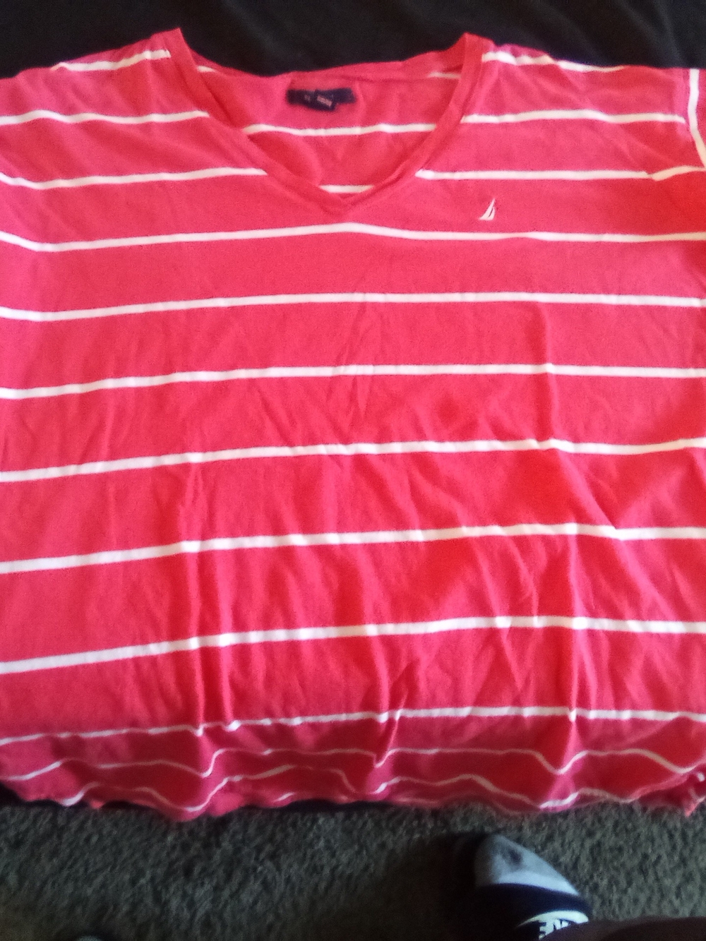 Nautica Red V-Neck Short Sleeve Tee with White Stripes